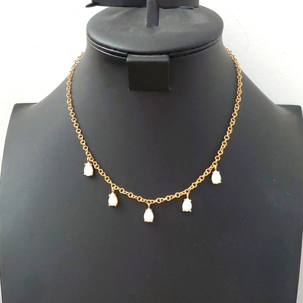 Watch Video / Heavy 14K Solid Gold Opal Dangle Necklace